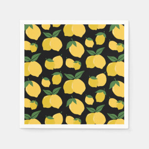 Serviette En Papier Citron Motif Fruit Rétro Jaune sur Noir