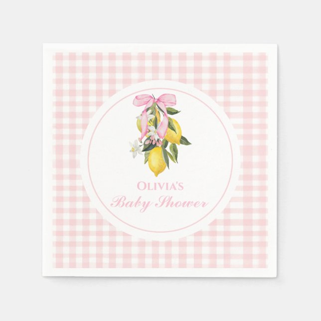 Serviette En Papier Citron Pink Bow preppy baby shower Coquette (Devant)