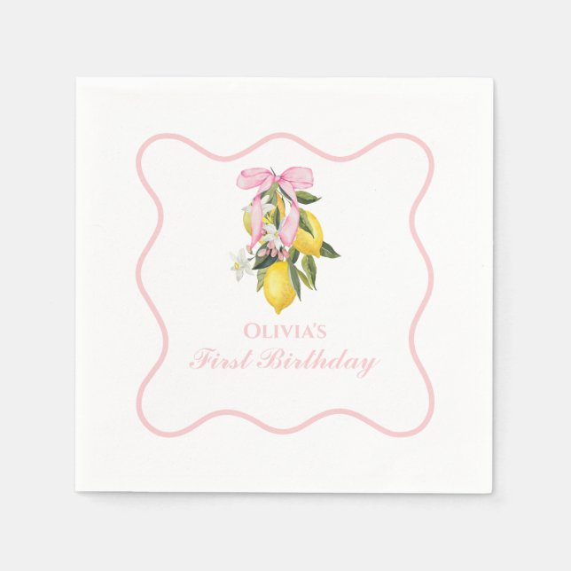 Serviette En Papier Citron Pink Bow preppy Coquette 1er anniversaire (Devant)