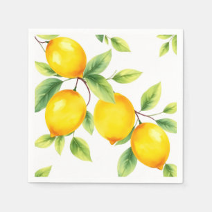 Serviette En Papier Citrons d'aquarelle avec Feuilles verts