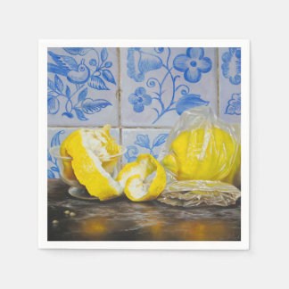 Serviette En Papier Citrons et Azulejos — Nature morte classique bleu