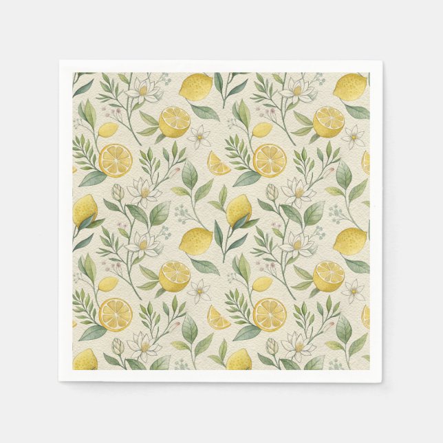 Serviette En Papier Citrons et fleurs Motifs serviettes (Devant)