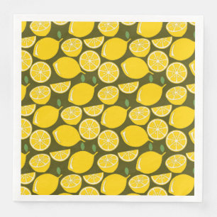 Serviette En Papier Citrons jaunes et motif vert olive : Citrus modern