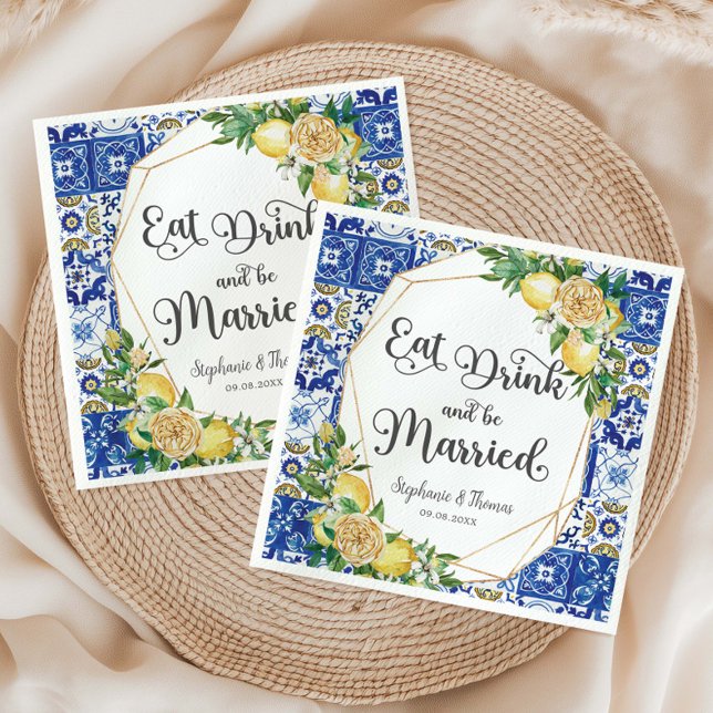 Serviette En Papier Citrons Mosaïque méditerranéenne Mariage Manger Bo (Créateur téléchargé)