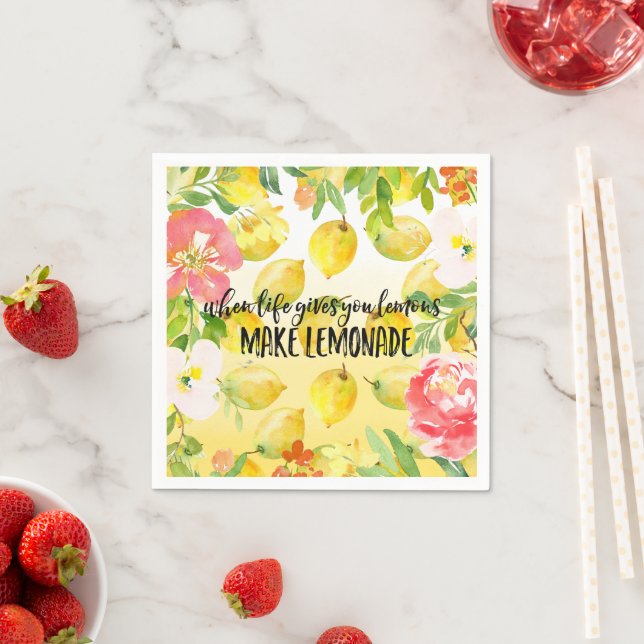 Serviette En Papier Citrons Pink floral ombre aquarelle inspirant (En situation)