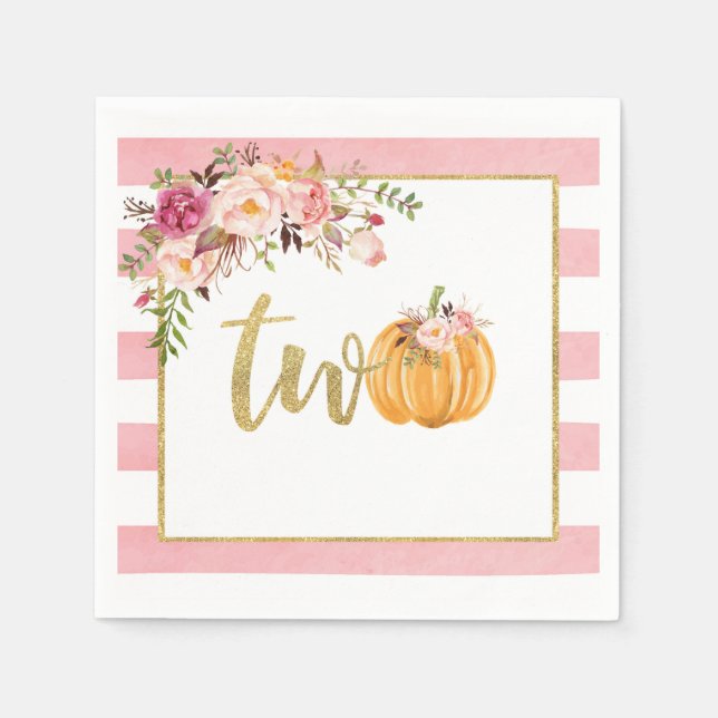 Serviette En Papier Citrouille 2e anniversaire Napkin - Floral Pink St (Devant)