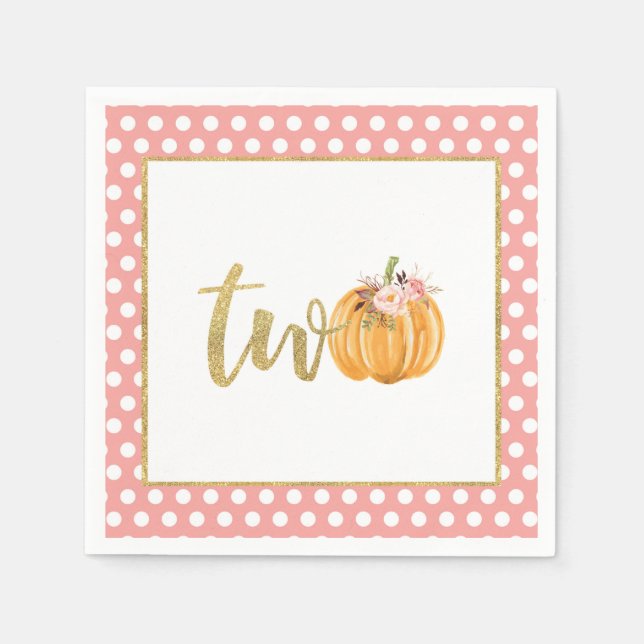 Serviette En Papier Citrouille 2e anniversaire Napkin - points roses (Devant)