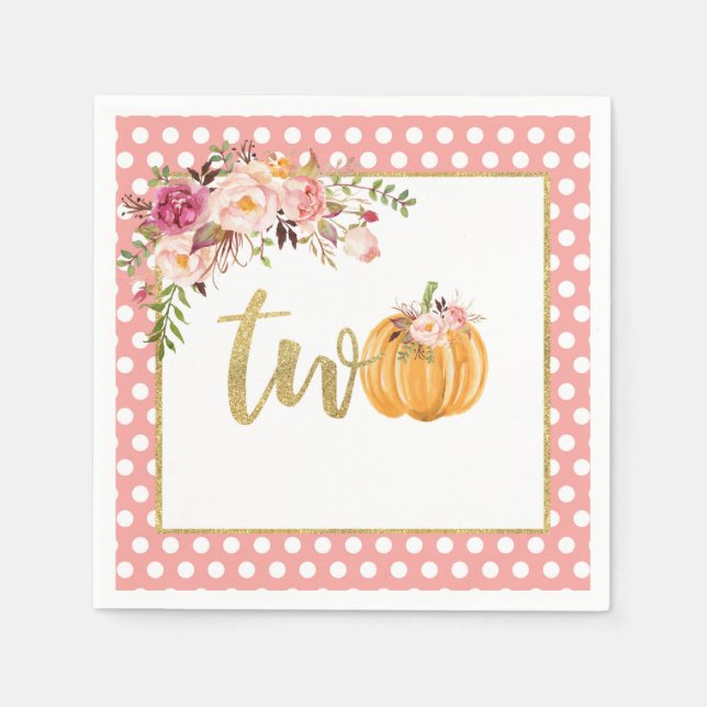 Serviette En Papier Citrouille 2e anniversaire Napkin - Pois rose flor (Devant)