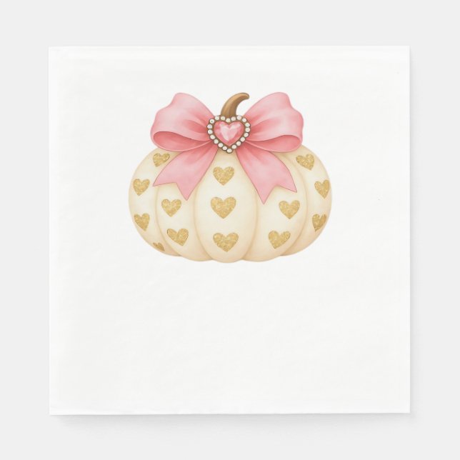 Serviette En Papier Citrouille à cou rose avec Coeurs d'or - Coquette  (Devant)