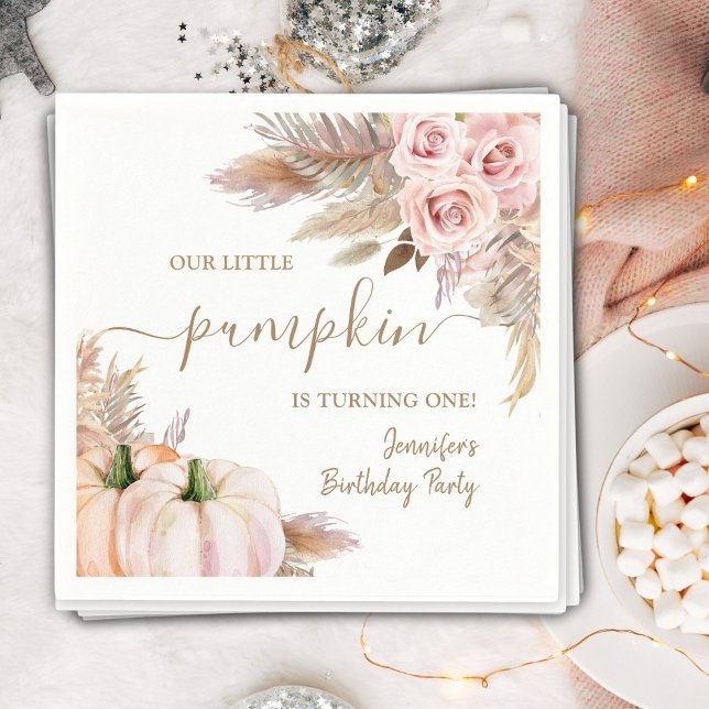 Serviette En Papier Citrouille Aquarelle Boho Girls automne 1er annive (Créateur téléchargé)
