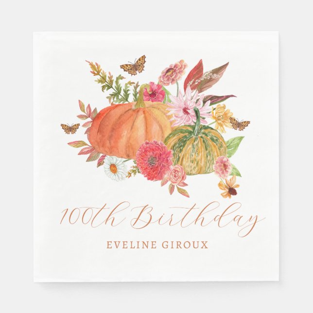 Serviette En Papier Citrouille Automne Fleur sauvage Floral 100e anniv (Devant)