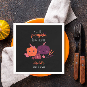 Serviette En Papier Citrouille Baby shower mignon noir violet moderne