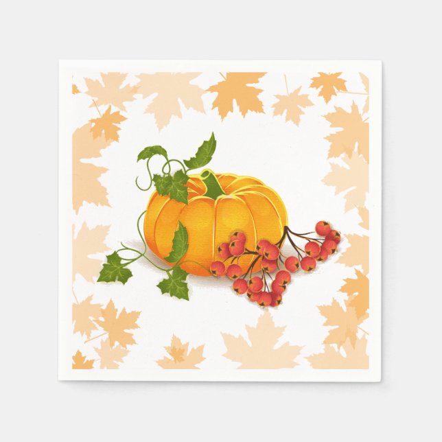 Serviette En Papier Citrouille, baies et feuilles tombent Thanksgiving (Devant)