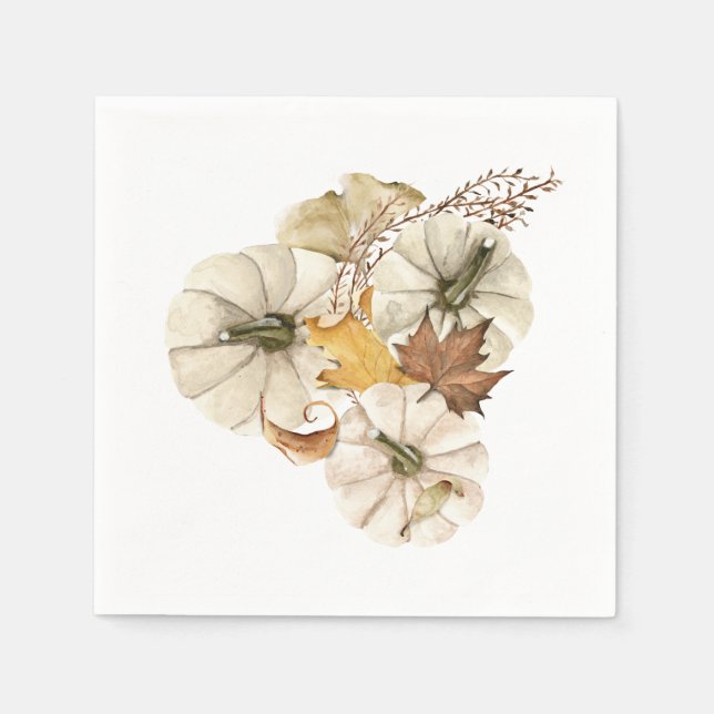 Serviette En Papier Citrouille blanche automnale élégante (Devant)