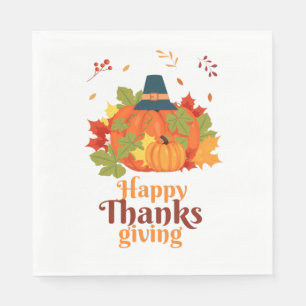 Serviette En Papier Citrouille bon thanksgiving avec Casquette et Feui