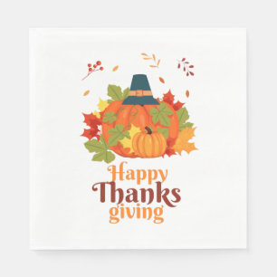 Serviette En Papier Citrouille bon thanksgiving avec Casquette et Feui