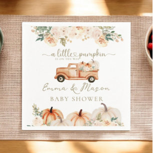 Serviette En Papier Citrouille Camion Orange Automne Baby shower neutr