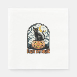 Serviette En Papier Citrouille Chat Noir Gravure Halloween Vintage_1