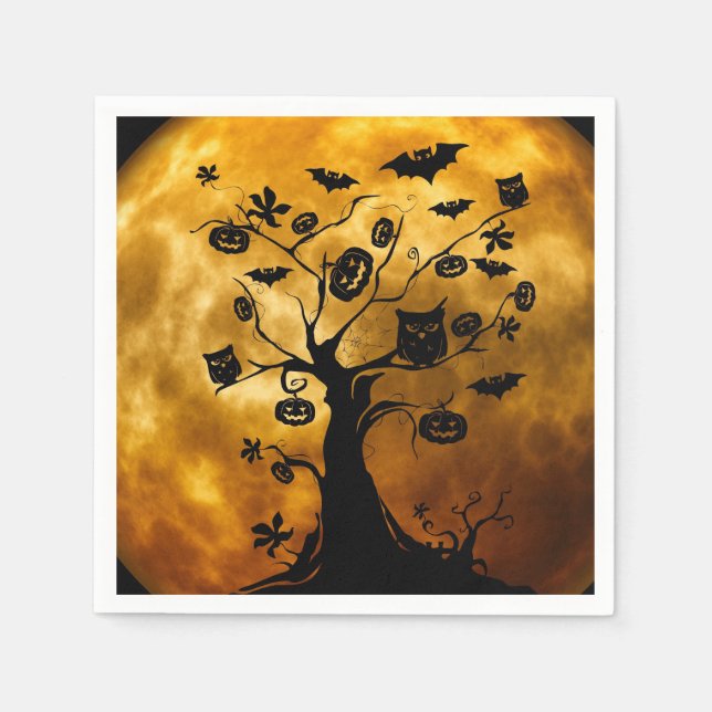 Serviette En Papier Citrouille, chauve-souris et hibou Halloween Papie (Devant)