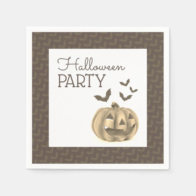 Serviette En Papier Citrouille & chauves-souris, fête d'Halloween (Devant)
