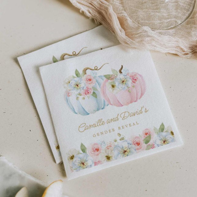 Serviette En Papier Citrouille d'automne Baby shower de révélation de  (Fall Gender Reveal Pink and blue Baby Shower Paper Napkins)