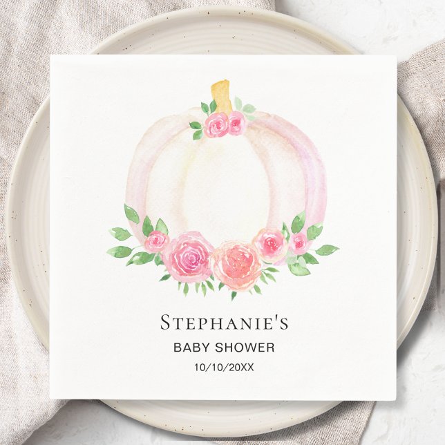Serviette En Papier Citrouille d'automne Floral Baby shower fille (Créateur téléchargé)