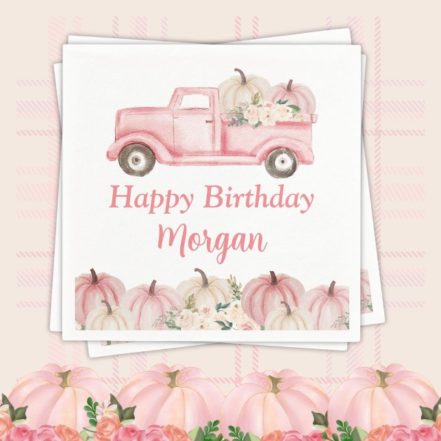 Serviette En Papier Citrouille de camion Vintage rose Fille fête d'ann (Créateur téléchargé)