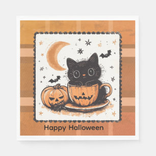 Serviette En Papier Citrouille de chat mignon Halloween