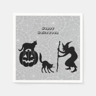 Serviette En Papier Citrouille de chats noirs Sorcerer papier Napkin