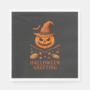 Serviette En Papier Citrouille de salutation d'Halloween Sorcière Chap