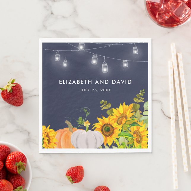 Serviette En Papier Citrouille de tournesol lumières de chaîne Mariage (En situation)