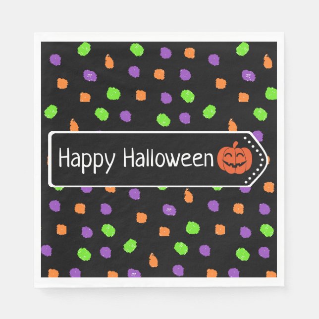 Serviette En Papier Citrouille d'Halloween Orange, violet et vert citr (Devant)