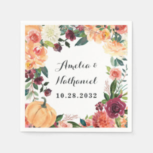 Serviette En Papier Citrouille Élégant Automne Floral Rustique Thème M