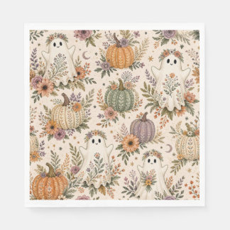 Serviette En Papier Citrouille Fleurie Fantôme Bohème Halloween