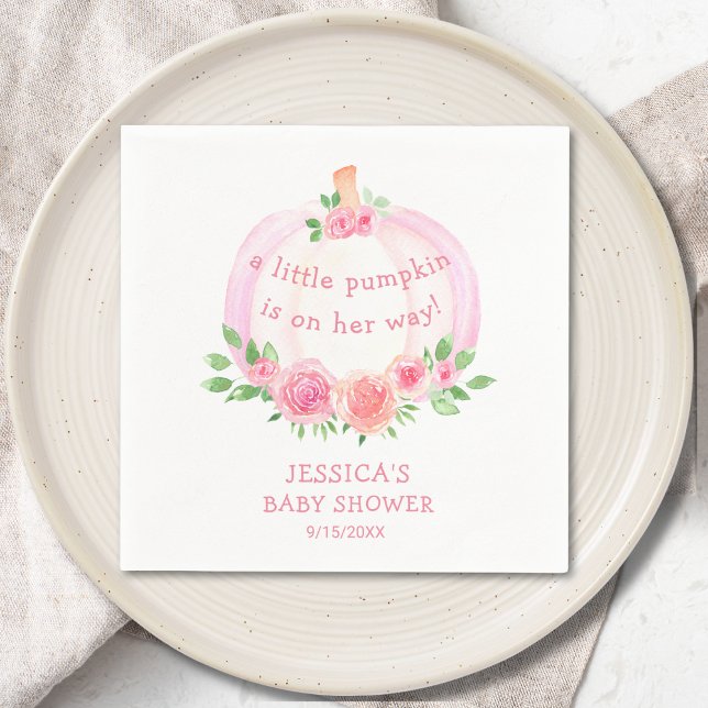 Serviette En Papier Citrouille Floral Baby shower de fille (Créateur téléchargé)