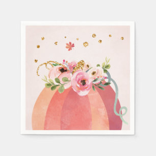 Serviette En Papier Citrouille floral Fall Girl Pink Gold Birthday