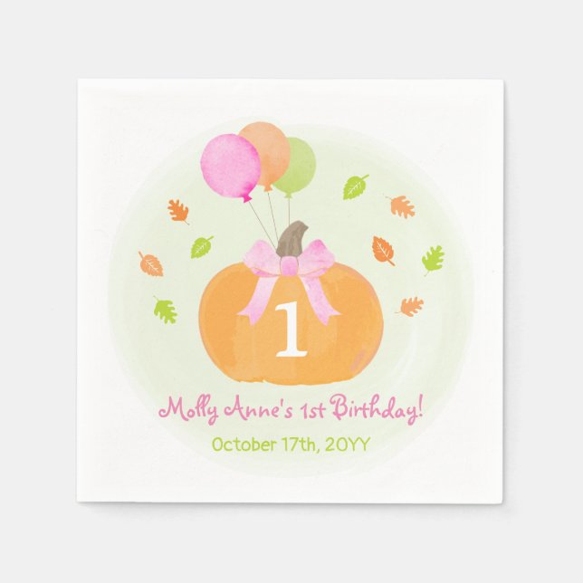 Serviette En Papier Citrouille mignon et ballons automne 1er anniversa (Devant)