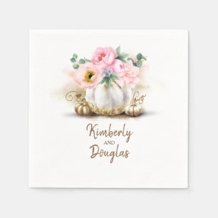 Serviette En Papier Citrouille or et fleurs roses Chute rustique