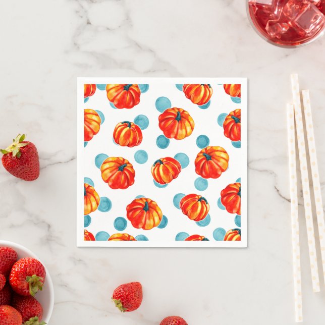 Serviette En Papier Citrouille Orange moderne Thanksgiving Pois bleu (En situation)