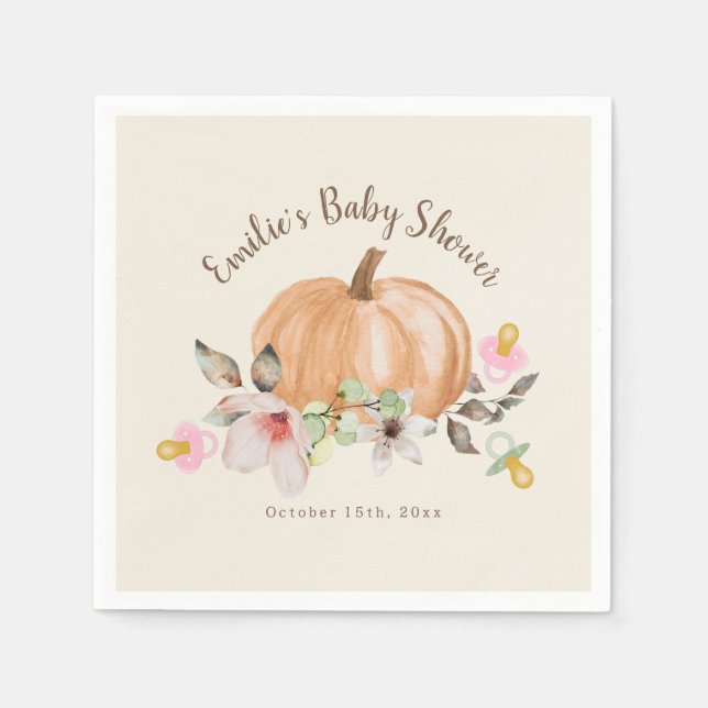 Serviette En Papier Citrouille Pacifique Baby shower d'automne floral (Devant)