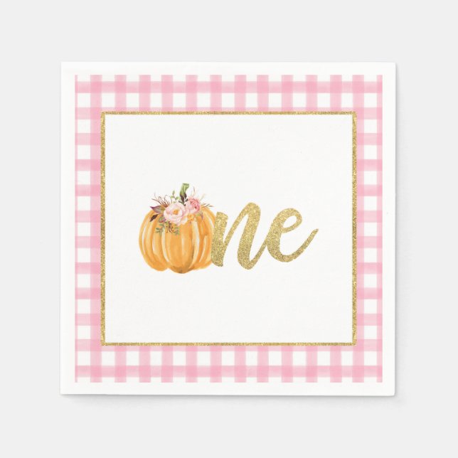 Serviette En Papier Citrouille Premier Anniversaire Napkin - Fille Ros (Devant)