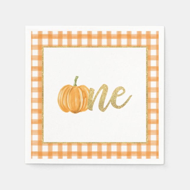 Serviette En Papier Citrouille Premier Anniversaire Napkin - Garçon Or (Devant)