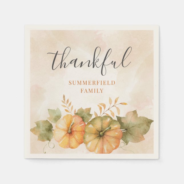 Serviette En Papier Citrouille Remerciements Famille Automne Thanksgiv (Devant)