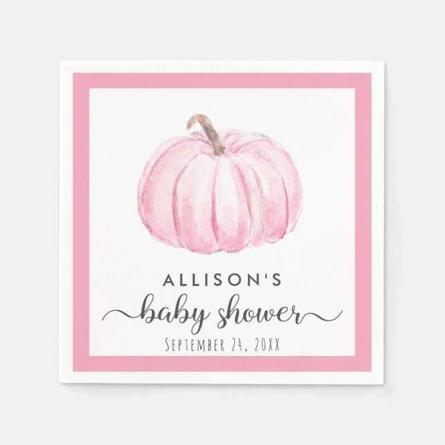 Serviette En Papier Citrouille rose Aquarelle Bébé Fille Douche (Devant)