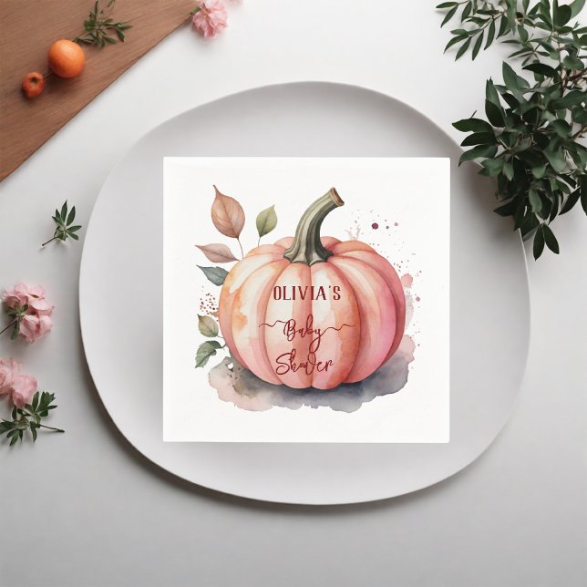 Serviette En Papier Citrouille rose Aquarelle Boho Baby Girl Douche (Créateur téléchargé)