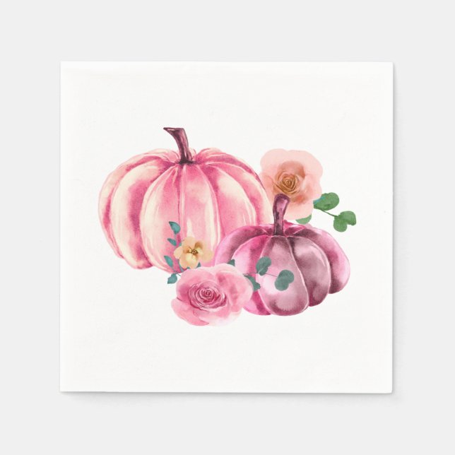 Serviette En Papier Citrouille rose | BABY SHOWER | Roses floraux (Devant)