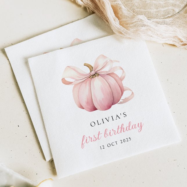 Serviette En Papier Citrouille rose Bow 1er anniversaire (Créateur téléchargé)