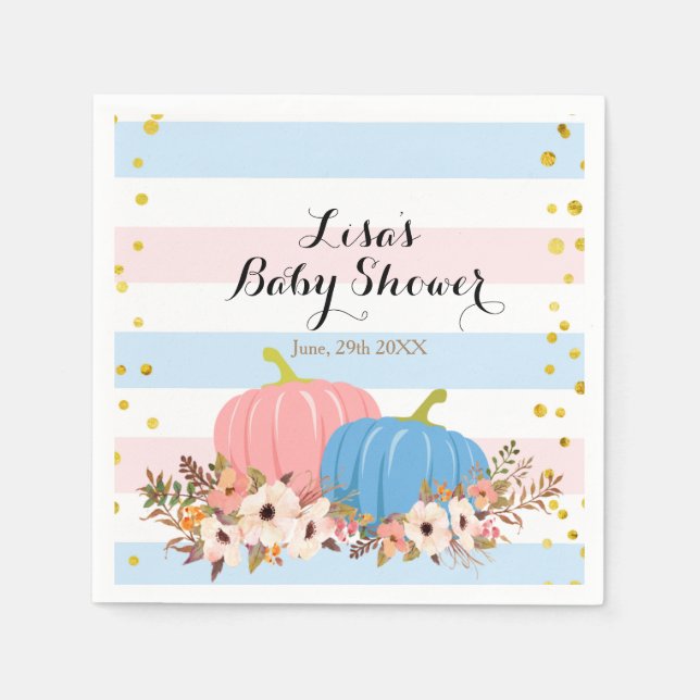 Serviette En Papier Citrouille rose et bleu Baby shower d'aquarelle Na (Devant)