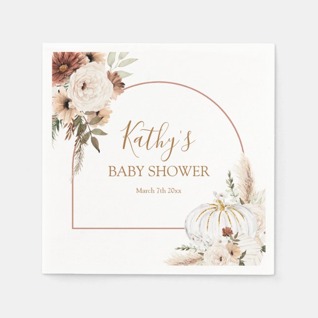 Serviette En Papier Citrouille Rustique Floral Boho Arch Chute en amou (Devant)