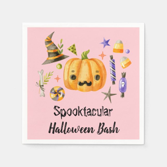 Serviette En Papier Citrouille Spooktacular Halloween Bash Party rose (Devant)